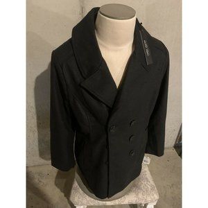 Larry Levine Double Breasted Faux Wool Black Peacoat Size XL